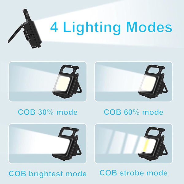 Genopladelig nøglering arbejdslys LED camping lanterne, 2 stk. Mini COB lommelygte, 7 lystilstande multifunktionel bærbar mini lommelygte til nødsituationer