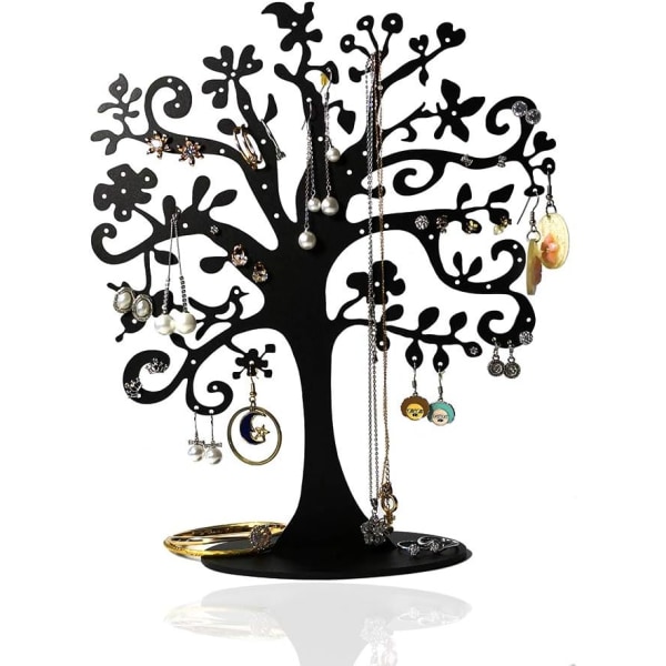 Tree of Life Ørering Træstativholder med 77 små huller til ophængning af hængende øreringe Ørestikker, metal sorte øreringe Smykkeorganisator, Pe Black