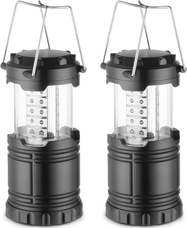 LED Camping Lanterner (Svart, 2-pakning), Nødlys for Strømbrudd, Sammenleggbare Lamper for Innendørs og Utendørs Bruk
