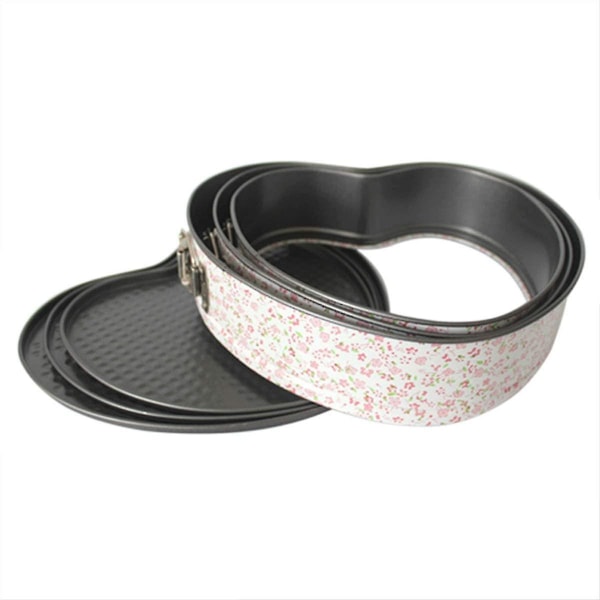 Sett med 3 Non-stick hjerteform Springform Pannon-stick ostekake hjerteformet kakeformer Diy hjerte bakeformer