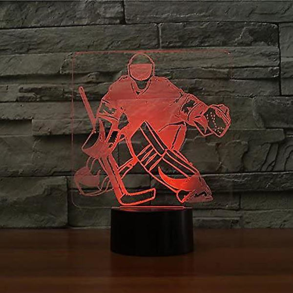 3D Ishockey Målvogter Natlampe Berøringsbord Skrivebord Optisk Illusion Lamper 7 Farveskiftende Lys Hjem Fødselsdagsgave