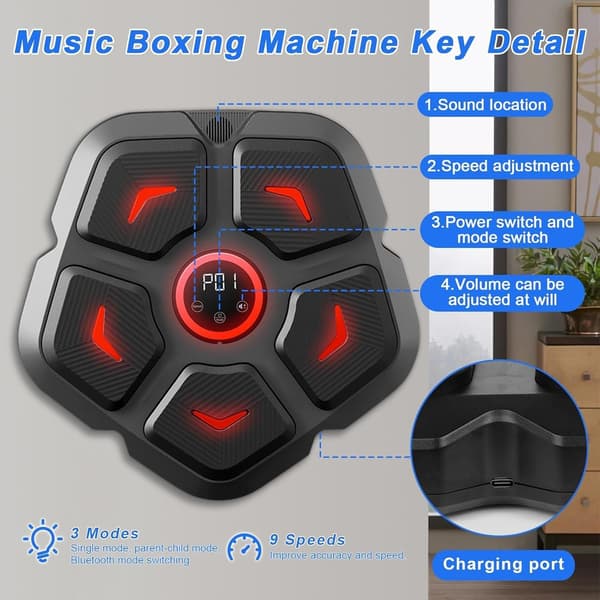 Smart Music Boxing Machine with Boxing Gloves, Wall-Mounted Punching Machine, Bluetooth Connected 9 Speeds & Mode Adjustment