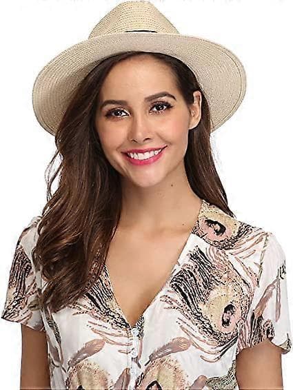 Dame Bredskygget Strå Panama Roll Hat Bæltespænde Fedora Strand Solhat