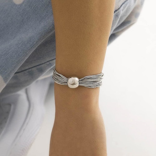 Kraftig geometrisk sfære choker halskæde kæde og armbånd tykke halskæder håndkæder punk smykker til kvinder og piger BraceletsSilver