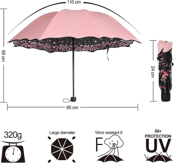 Sakura Paraply - Vindtätt Anti Regn/Sol. Körsbärsblom Hopfällbart