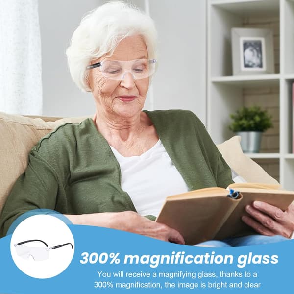 300% Reading Magnifier, Magnifying Glasses for Glasses Wearers, Anti-Blue Light, Reading Aid for Seniors, for Precision Work, 2-pack
