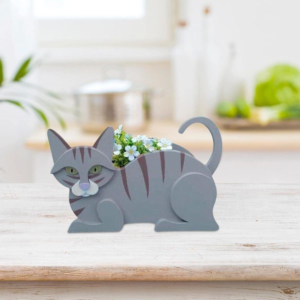 Kattformad planter - Trä kattformad planterkruka, djur husdjur blomkrukor för utomhus, bonsai planteringskärl suckulent kaktus planter dekorativ trädgård