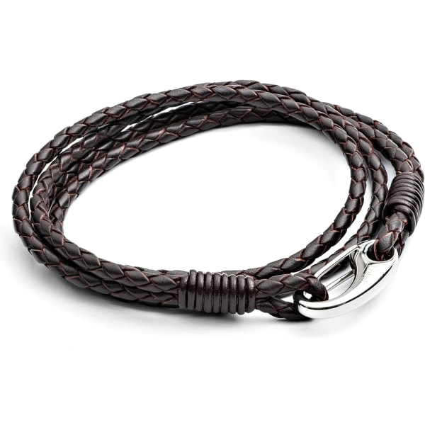 Double Wrap Leather Bracelet - Men's 21cm Leather Bracelet with a Stainless Steel Shrimp Clasp