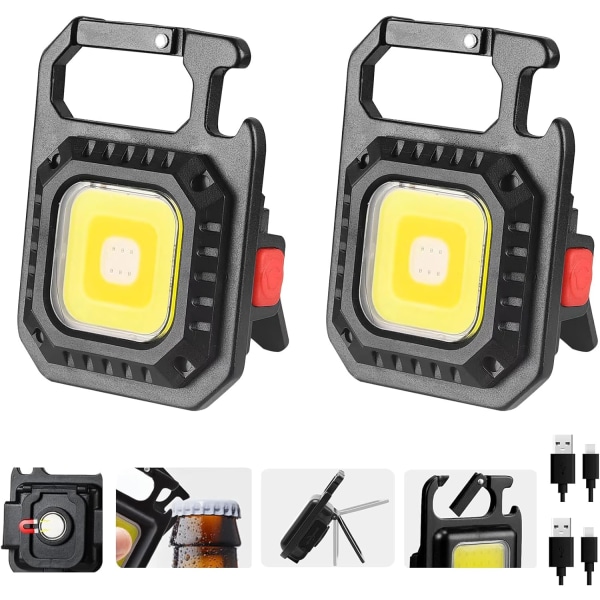 Genopladelig nøglering arbejdslys LED camping lanterne, 2 stk. Mini COB lommelygte, 7 lystilstande multifunktionel bærbar mini lommelygte til nødsituationer