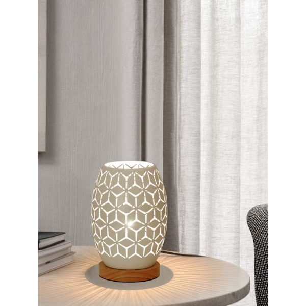 Metallista valmistettu lampunvarjostin Yöpöytävalaisin Puinen jalusta Makuuhuoneen lamppu Koristeellinen Yöpöytävalaisin Edison-lampulla Makuuhuoneeseen Koti Häät Juhlat Patio Indo Geometrical Shape