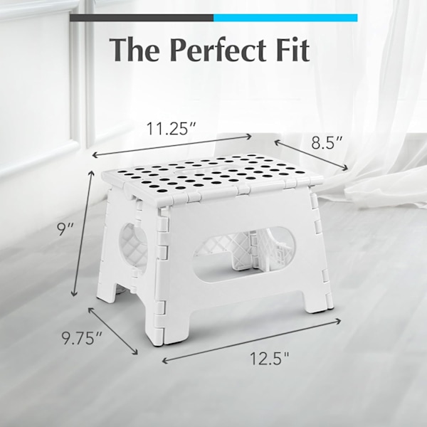Sammenleggbar trinnkrakk - Den lette trinnkrakken er robust nok til å støtte voksne og trygg nok for barn. Åpnes enkelt med ett kast. Flott for White 9Inch