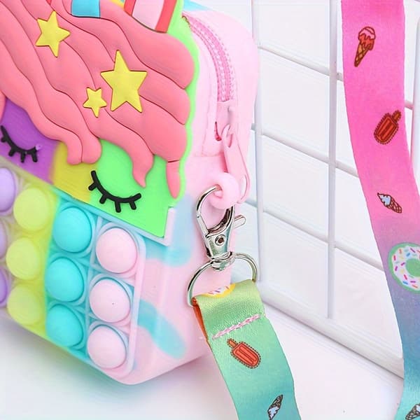 Silikon Enhörning Messenger Väska, Söt Myntväska, Barnens Pop Väska, Perfekt Presentidé