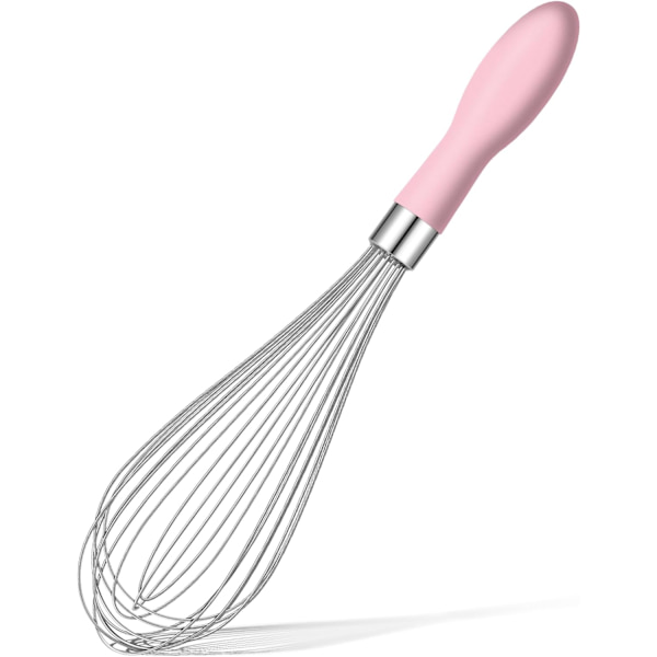 12-tommer piskeris i rustfrit stål, ballonpiskeris til madlavning, piskeredskab med blødt silikonehåndtag, tykt, holdbart piskeris til blanding, piskning Pink