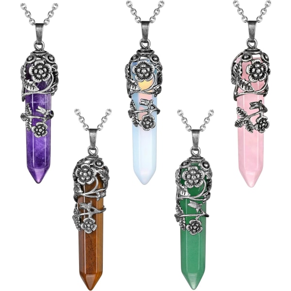 Vintage Krystaller Halskjede Blomster Innpakket Kvarts Edelsten Reiki Healing Krystall Anheng Halskjede Smykker Set of 5