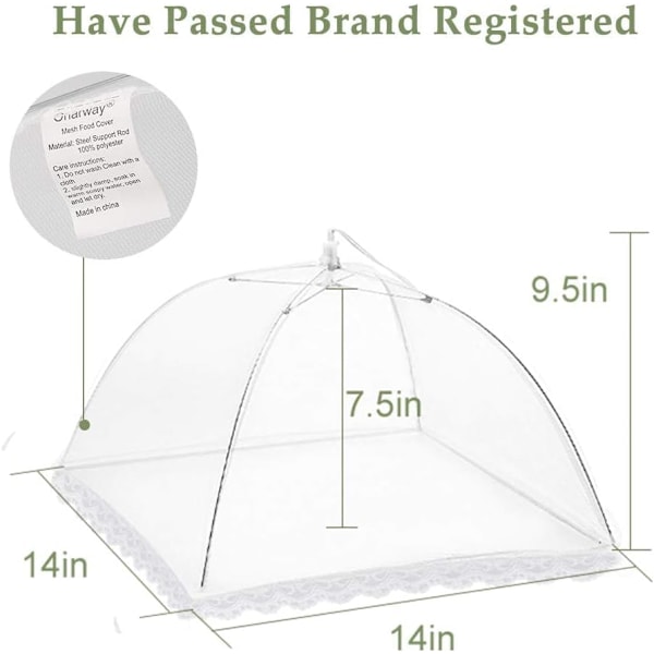 3-pack matskydd 14 tum pop-up krypterade nätplattor serveringstält, fint nätparaply för utomhusbruk, fester, picknickar, grillfester, återanvändbara och C White 14 inch