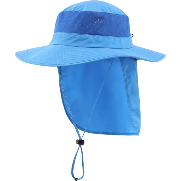 Ulkokäyttöön tarkoitettu UPF50+ mesh aurinkohattu Leveälierinen kalastushattu kaulaläpällä Blue L
