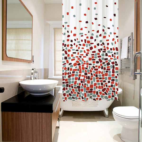 Bruseforhæng til Badeværelse - Skimmel- og Meldugbestandigt - Mosaik Rød, 180 x 180 cm (71 x 71 tommer) | Vandafvisende Stof | 100% Polyester