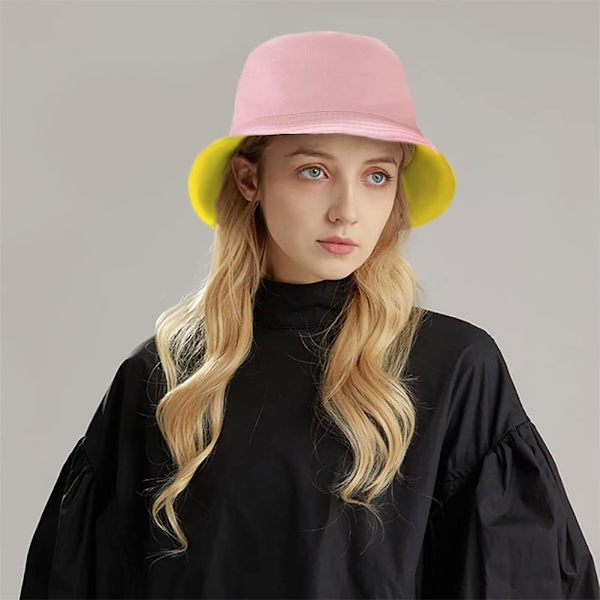 Söpö ämpärihattu rannan kalastajille naisille, kääntyvä kaksisuuntainen käyttö Pink Yellow