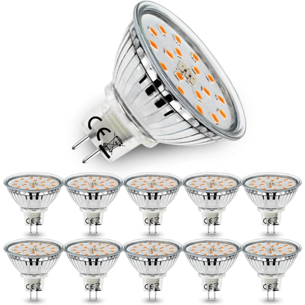 10x 5W GU5.3 LED-pære, MR16 LED-pære Varm hvid 3000K, 450lm Lys stærk energibesparende pære Eqv.45W Halogen 12V Bi-Pin LED-spotpære Warm White 10 Count (Pack of 1)