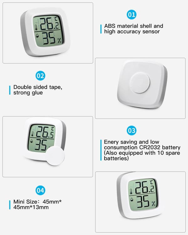 5 stk. Digital Hygrometer Termometer Hjem, Bærbart Hygrometer Termometer til Temperaturmåling til Hjemmekontor Babyværelse
