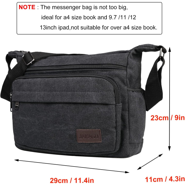 Vandtæt Messenger Skuldertaske 13 Tommer, Multi Lommer Lærred Crossbody Taske til Mænd, Casual Letvægts Taske til Udendørs Fiskeri Camping Black