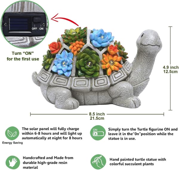Solar Turtle Statue Garden Decorations Outdoor Decorations, Garden Turtle Figurine with Solar Powered LED Lights