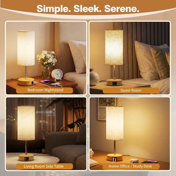 Touch Bedside Lamp with USB-A and USB-C Charging Ports, Linen Fabric Lampshade, with 1.5m Cable (E27 Bulb Included)