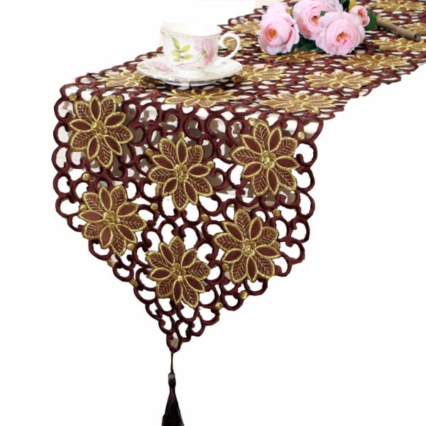 Bordløper 40x176cm, vaskbart tebordtrekk dekorasjon Vintage broderte blomster bordløper for hjemme, fest, bankett