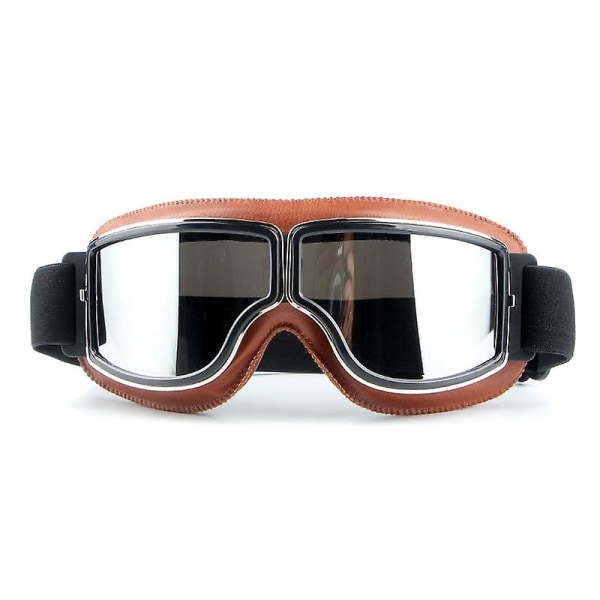 Vintage motorsykkelbriller Aviator-briller i svart skinn for hjelmer A