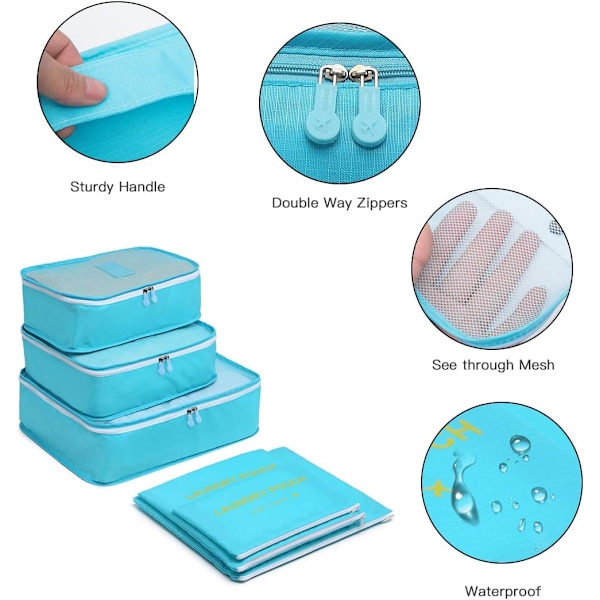 6-pack reseväskor set resebagage dragkedjor kläder underkläder strumpor förvaringsväska påse (blå) Blue 6 size