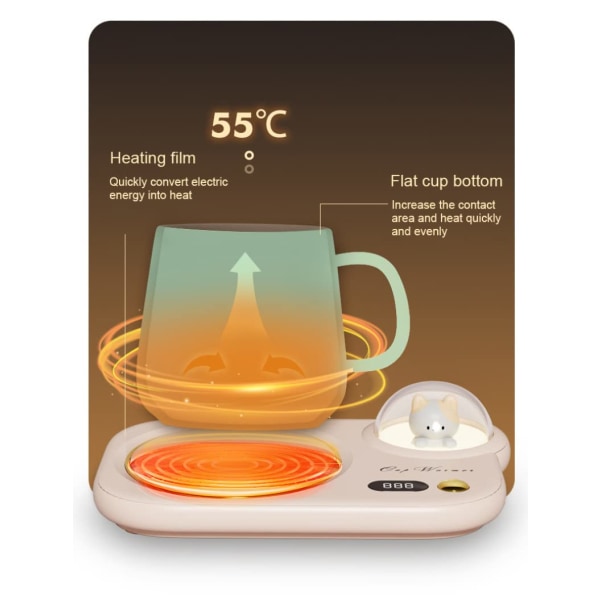 Smart kaffekrusvarmer, kat-kaffekopvarmer med natlys, automatisk sluk, LED-display med 3 temperaturindstillinger til kaffe-te-mælk kakao, grøn