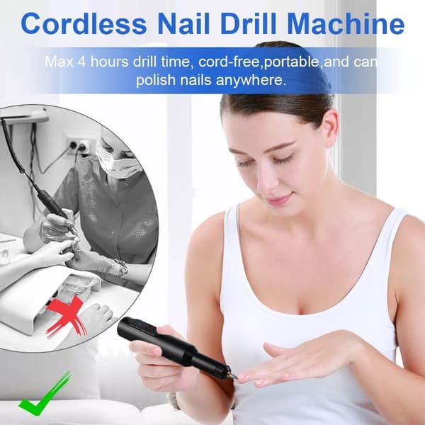 Electric Nail Drill Machine, Cordless Nail File Machine with 12 Nail Drill Bits, Portable Nail File Set with Wireless Charging Base