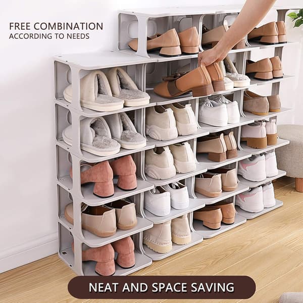 Shoe rack for wardrobe, freestanding narrow plastic shoe rack, stackable shoe rack