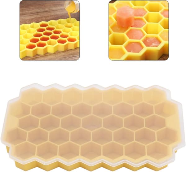 2-pack Isformar, Isform med Lock Silikon Isform Spillfri, Flexibel Isform Liten Isform (37 Hexagon Gul) yellow