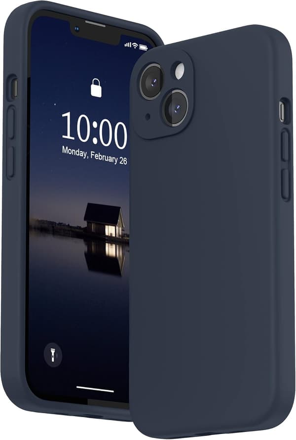 Compatible with iPhone 13 Case with Screen Protector, Liquid Silicone Cover for iPhone 13 6.1 inch 2021, Dark Blue