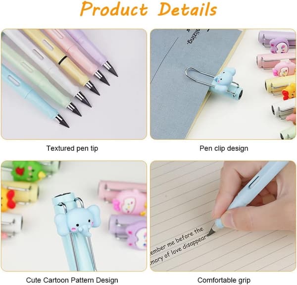 6 Pcs Inkless Pencils, Reusable Eternity Pencil with Replaceable Nib with 6 Replacement Nibs, Portable Infinite Pencil