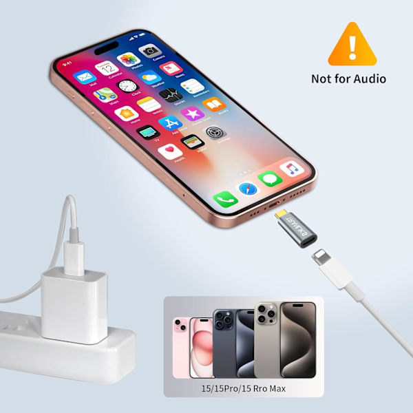 Lightning to USB C-adapter, stöder PD 60W snabbladdning och dataöverföring för 15/15 Pro/15 Plus/15 Pro Max