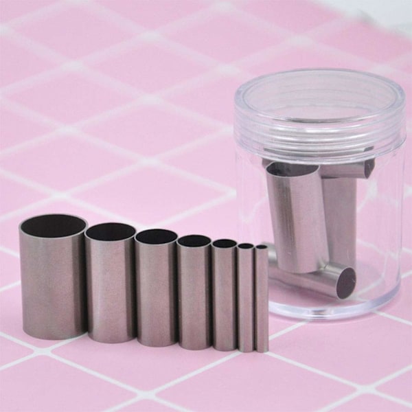 7 st Hål Hollow Punch Cutter Set Rostfritt Stål Indrag Cirkelformade Skärare Form Keramik Bakform Punch Verktyg för Lera Keramik Hantverk
