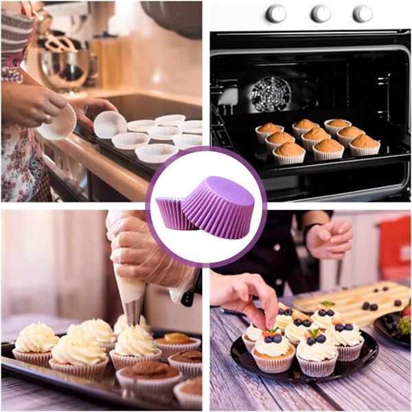 ple Små Papir Cupcake Cases Bagekopper, Fedtsikre Cupcake Cases til Bagning, Mini Muffin Wrappers Cases Muffin Cups Cupcake Liner Bulk, Papir Bakin Purple