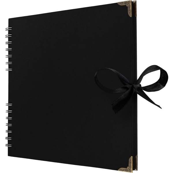 fy Fyrkantig svart klippbok fotoalbum 70 sidor (25,4 x 25,4 cm) tjockt kraftpappers klippbok, bandförslutning - perfekt för din scrapbooking Black 25.4 x 25.4 Cm