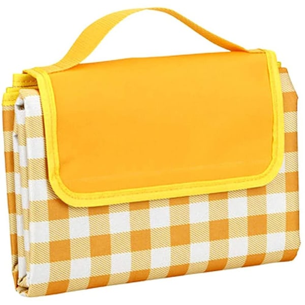Piknikteppe Strandmatte Stor med Foldbar Sandsikker Piknik Strandmatte for Utenfor Gress Camping Reise Vaskbar Matte (150 * 200CM, Gul)