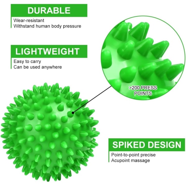 Spikig massageboll set, 2-pack massageboll för kropp och fot, muskelmassager hård träningsboll för plantar fasciit, triggerpunktsterapi, djup 2pcs  Green+red