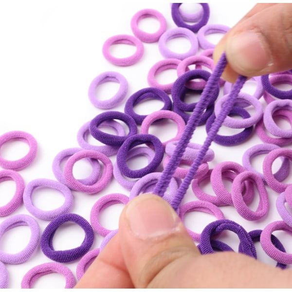 100 stk. Mini Bløde Hårelastikker Sømløse Hårelastikker Børne Hårringe Strikket Stof Hårelastikker (Lilla Gradient) Purple