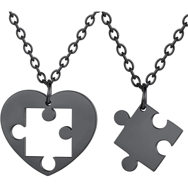Rustfrit puslespil i rustfrit stål til 2 dele, halskæde med vedhæng, kat/livets træ/hjerteformet, tilpasset, yin yang-halskæder, smykkegave til Style 04 Black PlatedPersonalised Personalized