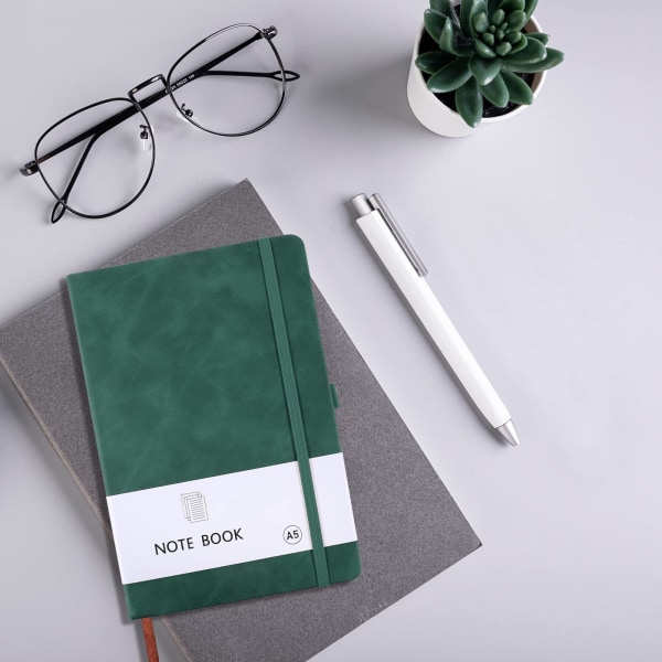 A5 Notebook Journal Notebook A5 Notisblok PU Læder Notebook til Kontor Skole Hjem Forretning Skrivning & Notering 200 Sider (100 Ark)-Grøn