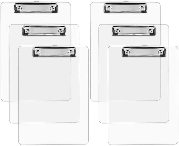 6 Pieces A4 Clipboard Durable Acrylic Transparent Clipboard Clear Clipboards with Low Profile Clip