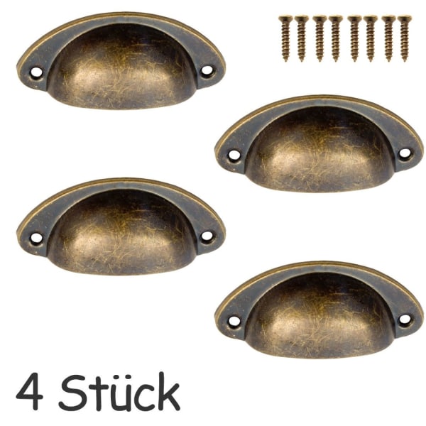 4x Antik Skuffeskall Håndtak i Bronse Jern Design, Håndtak til Skuffer, Skap, Dører, Buffeter, Kommoder, 80 x 36 mm Inkluderer 8 Skruer