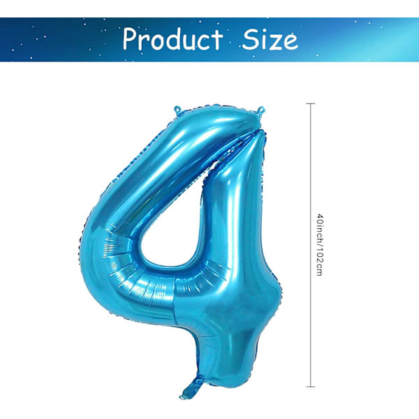 40-tums siffra ballong, blå heliumfolie ballong 0 1 2 3 4 5 6 7 8 9 stora siffror ballonger, åldersballonger födelsedagsfest, romantiska tillfällen, vi Blue #4