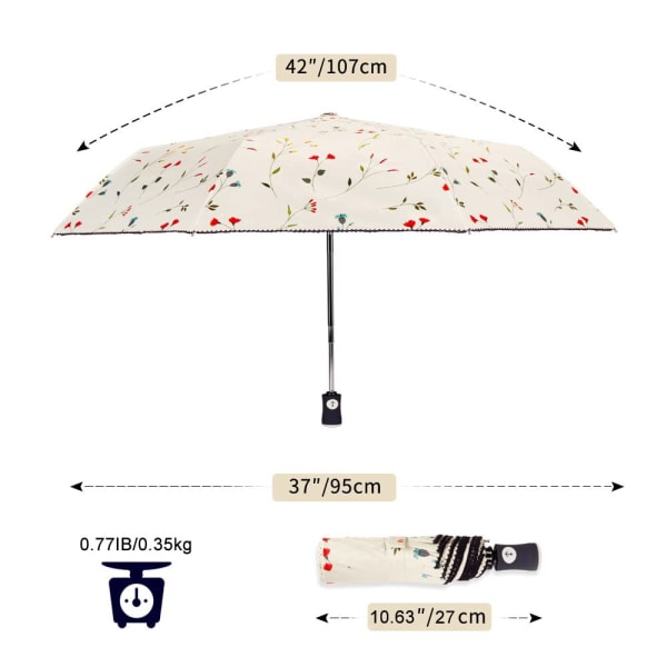 UV-solparaply Kompakt hopfällbart reseparaply öppnas och stängs automatiskt för vindtätt, regntätt och UV-skydd Parasoll med svart anti-UV-beläggning