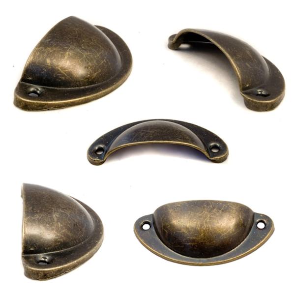 4x Antik Skuffeskall Håndtak i Bronse Jern Design, Håndtak til Skuffer, Skap, Dører, Buffeter, Kommoder, 80 x 36 mm Inkluderer 8 Skruer
